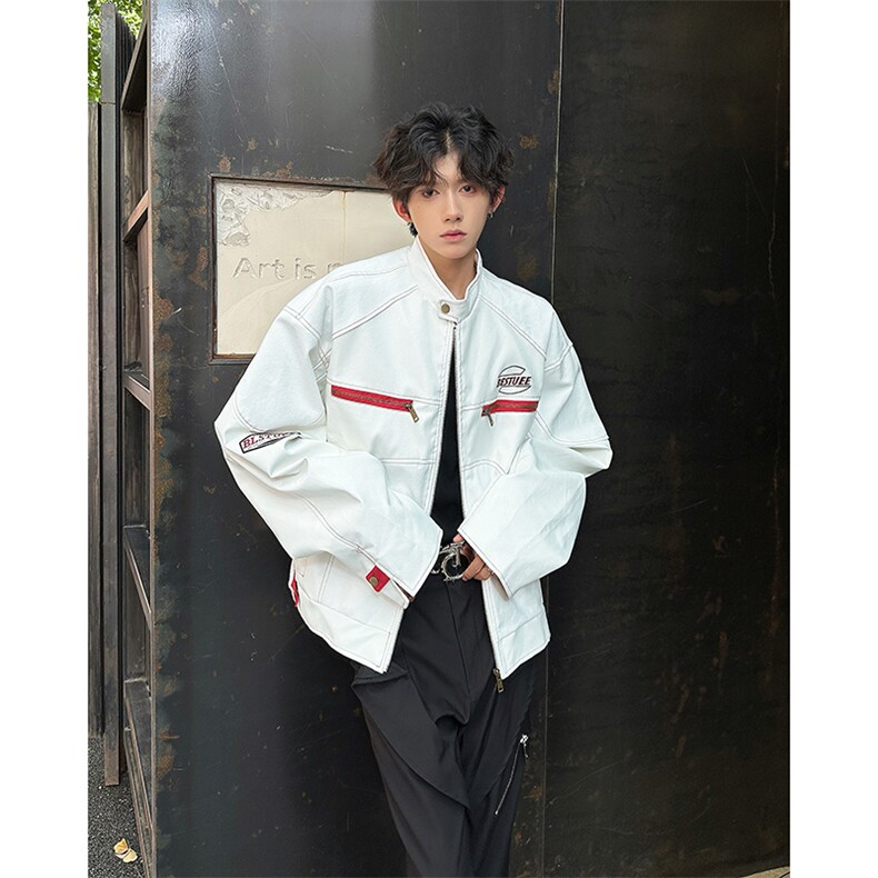 2025秋装美式高街PU皮衣机车服小众宽松夹克外套潮A025-Y73-P75,男装夹克,电商A025