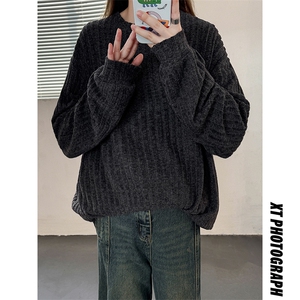 主推 磨毛纯色秋季长袖T打底衫圆领套头卫衣外套男女港风潮流 P33图片