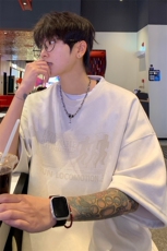 ！2025夏季新款男士烧花鹿皮绒短袖T恤半袖TL2409特P25控48，男装T恤，电商B220