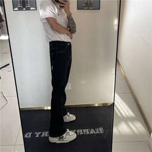 <自拍图>美式复古飘带微喇叭裤男高街显瘦修身牛仔裤Y9147-P48图片