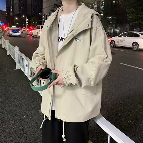 工装夹克男韩版帅气宽松连帽外套春秋bf百搭休闲上衣潮jk020-p65,男生冬季搭配裤子图片欣赏图片