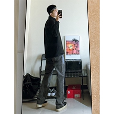 B221美式ins高街暗黑小众拼接修身小脚牛仔裤LK23038-P65控88，男装牛仔裤，电商B221