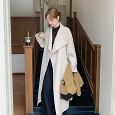 现货新款2B114P265K335长款秋冬双面羊绒大衣外套翻领配腰带百搭，女装双面呢大衣，网红馆