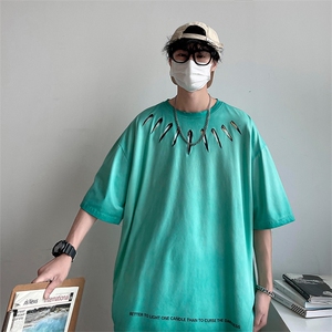新款短袖港风模特潮牌纯棉手感落肩宽松胖子T恤TC3124-P33控48图片