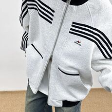立领拼接条纹开衫外套男女秋冬季复古休闲运动夹克上衣JK018，男装夹克，星座1116A（原606A-3）