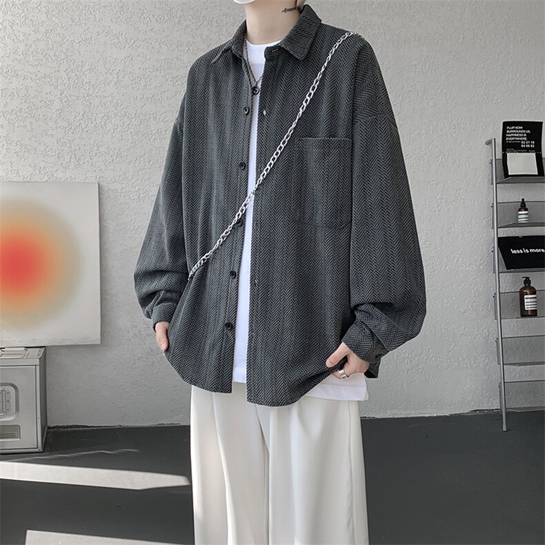 衬衫男秋季新款港风宽松大码雪尼尔长袖衬衣CS7008-P39图片