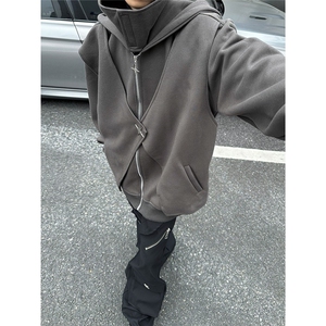 假两件连帽卫衣男春秋季vibe美式复古宽松休闲痞帅拉链外套JKB936图片
