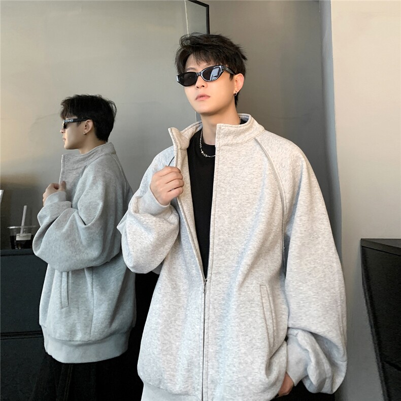 美式重磅开衫卫衣男立领夹克棒球服外套拉链拼接JK705-68图片