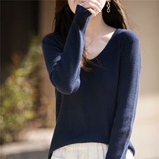 2025年秋季新款百搭女士金色线抽条V领套头衫，女装羊毛衫，圣丽羊绒