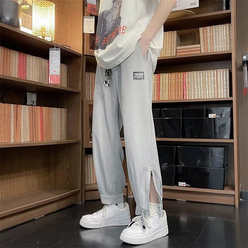华夫格拉链休闲裤男夏季新款港风ins宽松束脚运动卫裤K3927-P34,男装休闲裤,星座512-2