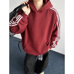 抖音得物高品质26春装美式高街全棉宽松三条杠织带连帽卫衣CM06图片