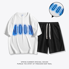 夏季运动套装日系白底休闲百搭时尚短套装CK2411+TC3132-P51控89，男装休闲套装，星座717