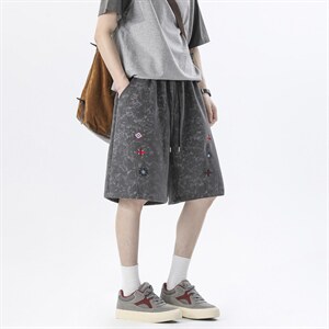 深度库存刺绣弯刀短裤 染裤子P35 控68，男装牛仔裤，电商D205