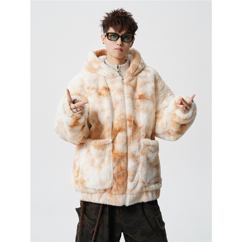 羊羔毛棉衣潮扎染情侣大码M-5XL毛绒外套男MY78198P138控198，男装棉衣，星座227-7