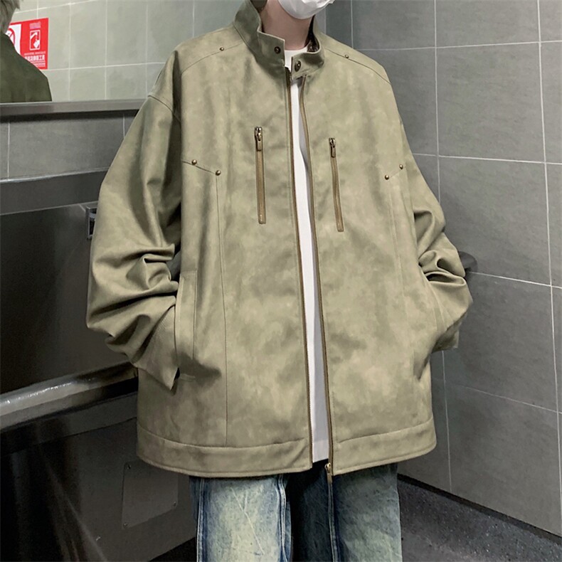 立领机车外套男春秋美式痞帅青年铆钉复古做旧皮夹克JK0193-P88,男装夹克,星座308B-2