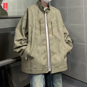 立领机车外套男春秋美式痞帅青年铆钉复古做旧皮夹克JK0193-P88图片