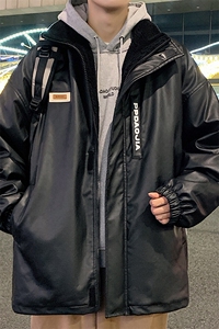 特P100无差价港风PU皮立领棉服男oversize潮加棉机车皮衣外套M91图片