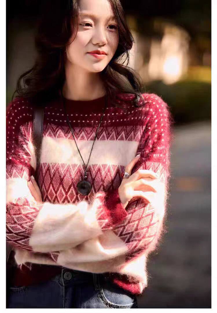 2025年秋季时尚百搭通勤简约休闲加厚菱形提花，女装羊毛衫，美轩羊绒