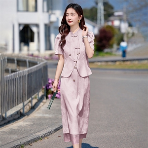 新中式国风套装女2025夏新款显瘦洋气漂亮盘扣半裙两件套裙HR86图片