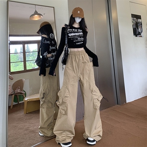 美式立体口袋工装裤男女秋季高街机能嘻哈中性街头风痞帅阔腿长裤图片