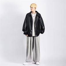 秋冬季新款高级感立领机车皮衣男宽松潮男短款垫肩夹克外套PU915，男装夹克，星座506
