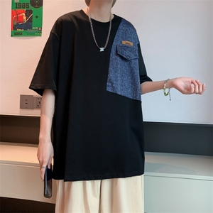 夏季小众设计感牛仔拼接潮流短袖T恤男装上衣618A-2840-P48控58图片