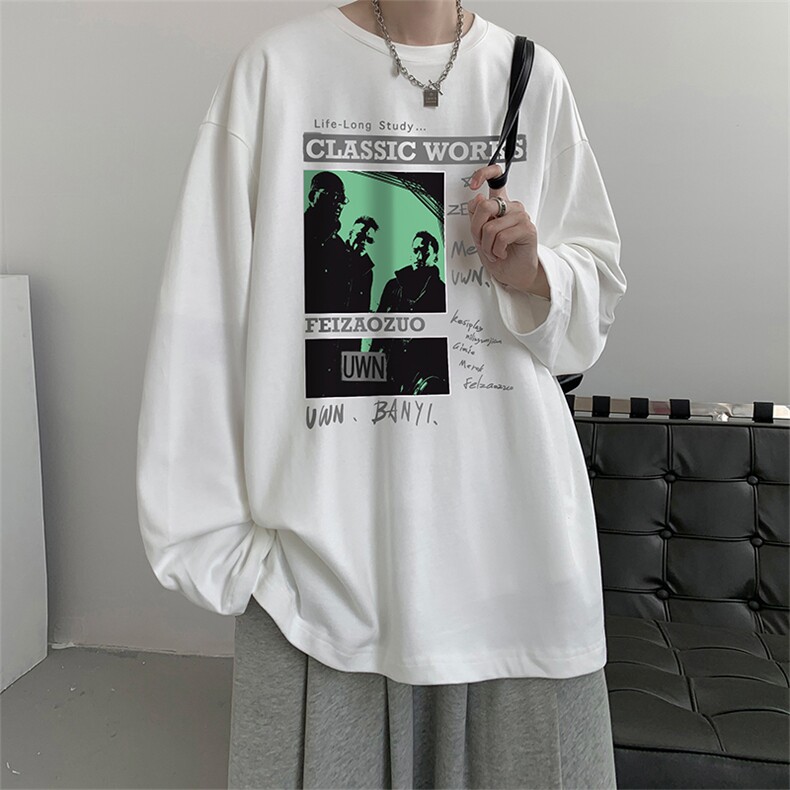 QT5217-TP25控价38秋季新款美式潮流印花长袖T恤男宽松体恤,男装T恤,电商A102-1