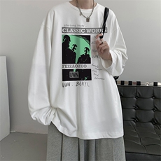 QT5217-TP25控价38秋季新款美式潮流印花长袖T恤男宽松体恤，男装T恤，电商A102-1