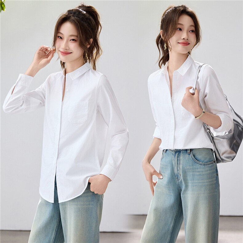2026春夏新款白色衬衫女宽松显瘦通勤百搭衬衣韩系简约温柔气质，女装衬衫，艾米