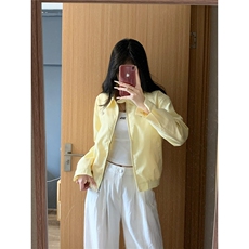 黄色翻领棒球服外套女秋冬季2025新款早秋韩系巨好看短款夹克上衣，男装夹克，星座1210-1