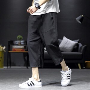 2021夏季新沙发墙日系大码男宽松七分亚麻棉麻裤休闲裤K256-P35图片