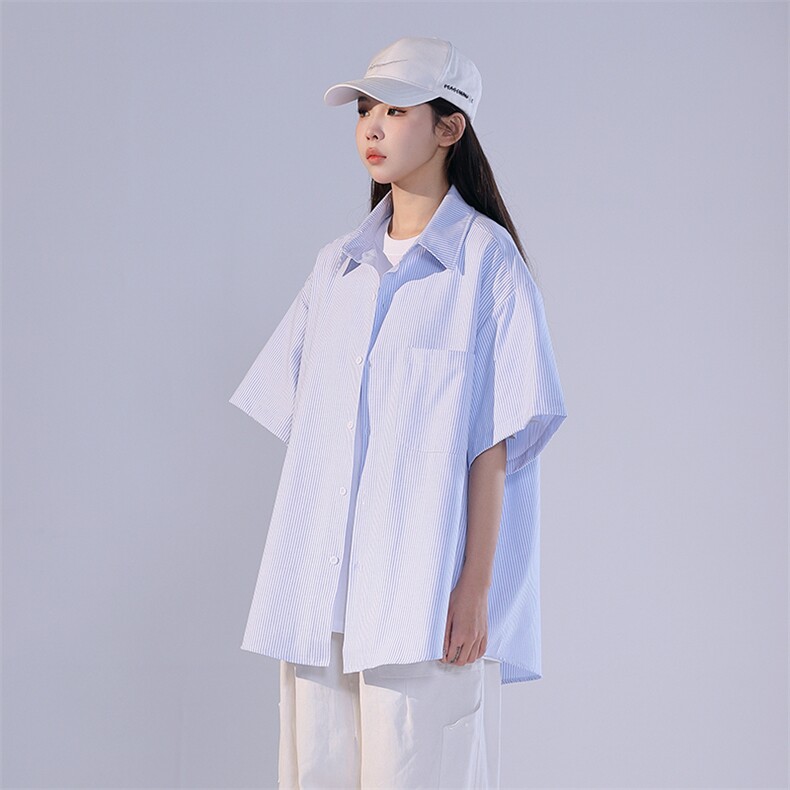 条纹衬衫男韩版短袖潮流百搭2023夏季新款ins宽松外套CY293-P30,男装衬衫,星座412-3