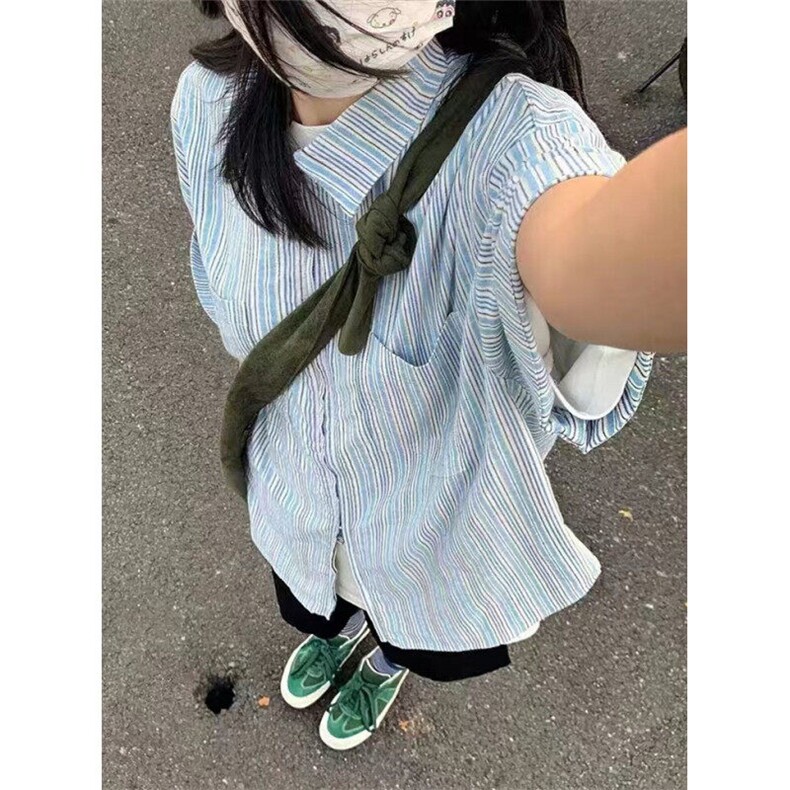 街头短袖衬衫女夏季半袖小众上衣条纹五分袖开衫衬衣CA150,男装T恤,星座1116A（原606A-3）