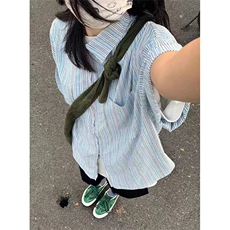 街头短袖衬衫女夏季半袖小众上衣条纹五分袖开衫衬衣CA150，男装T恤，星座1116A（原606A-3）
