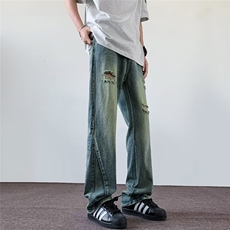 美式牛仔裤男宽松oversize开叉微喇裤子高街潮牌长裤RK1809-P45，男装牛仔裤，星座412-2