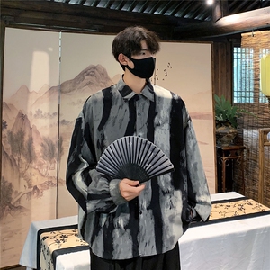 1港风冰丝扎染衬衣大码M-5XL风潮长袖衬衫男CS88796P35控68图片