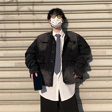 春秋季毛边立领水洗牛仔外套休闲夹克做旧渐变上衣男女~WT7066，男装夹克，星座601-2