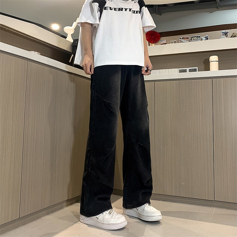 现货早春宽松大码直筒渐变工装伞兵裤阔腿褶皱牛仔裤男K903-P50,男装牛仔裤,星座205