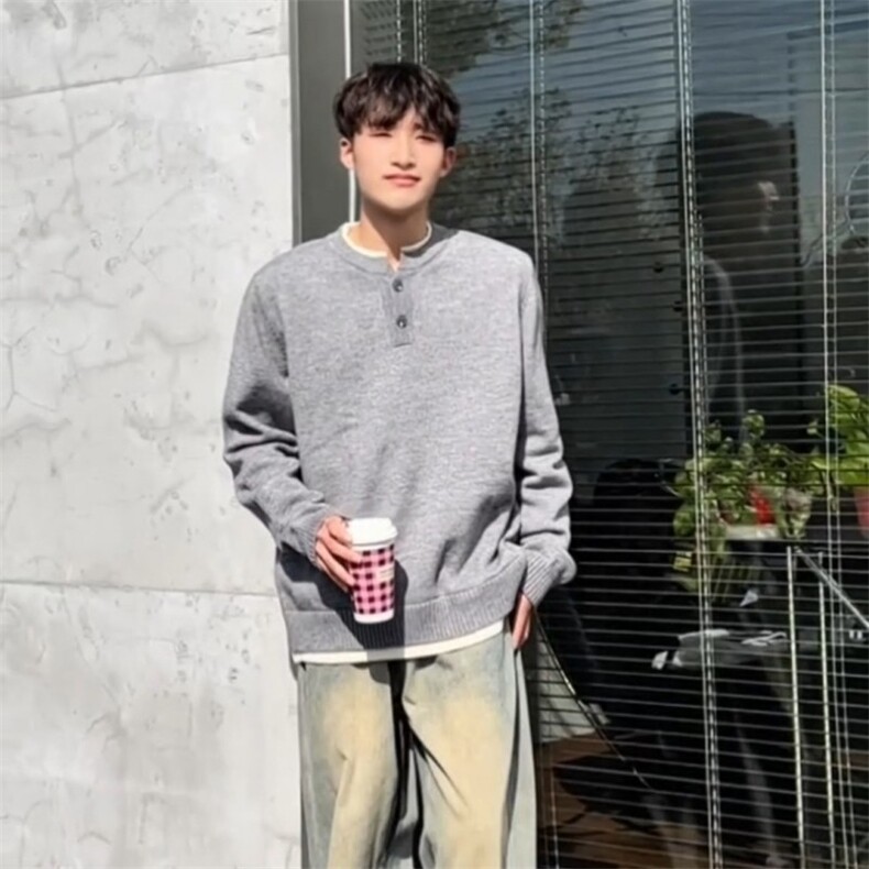 5544JH-SPP55假两件圆领亨利领毛衣慵懒风男针织衫高领线衫,男装针织衫/毛衣,星座614