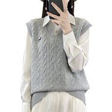 2024秋冬新款羊毛女士V领麻花羊毛背心马甲，女装马甲，润辉羊绒