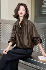 短款蛋白皮柔软皮衣2025春季新款女装时尚帅气炸街外套，女装皮衣，潮流依族