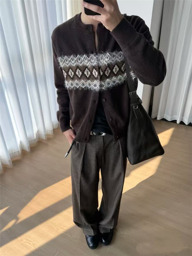 现货~费尔岛提花水貂毛针织开衫毛衣外套MY2575批68,男装针织衫/毛衣,星座1411A-6