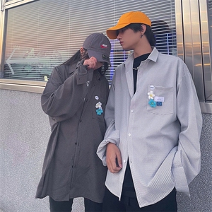 港风ins格子衬衫男宽松潮流设计感潮牌炸街情侣休闲衬衣 W644-P40图片