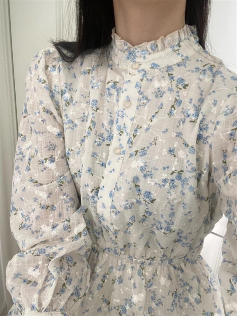春季新款法式刺绣印花连衣裙,女装连衣裙,WW9