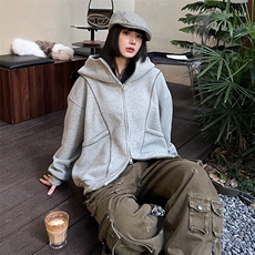 抖音得物高品质秋冬美式高街重磅结构辑明线纹理连帽卫衣外套W111，男装卫衣，电商A486