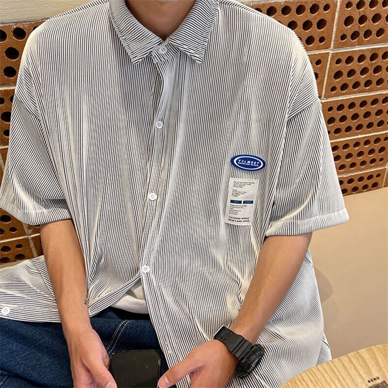 1港风情侣贴布衬衫大码M-5XL网红潮短袖衬衫男DCS7813P45控68图片