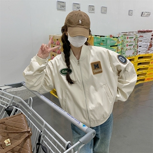 米白色减龄韩系甜美风外套女2025秋季贴标设计感学院风休闲短上衣图片