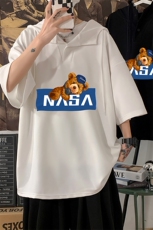 LD54247-P45NASA连帽短袖t恤男大码胖子带帽五分袖中袖海报风，男装T恤，电商A040