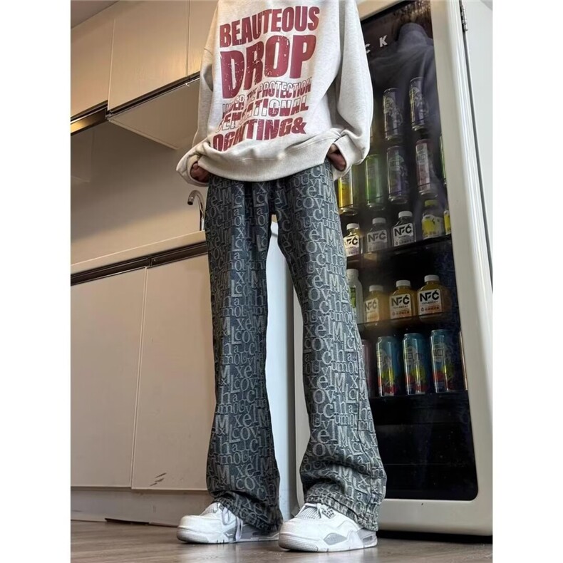 HQ012-P41cleanfit提花牛仔裤男款潮牌星星贴布设计感美式，男装牛仔裤，电商B323A