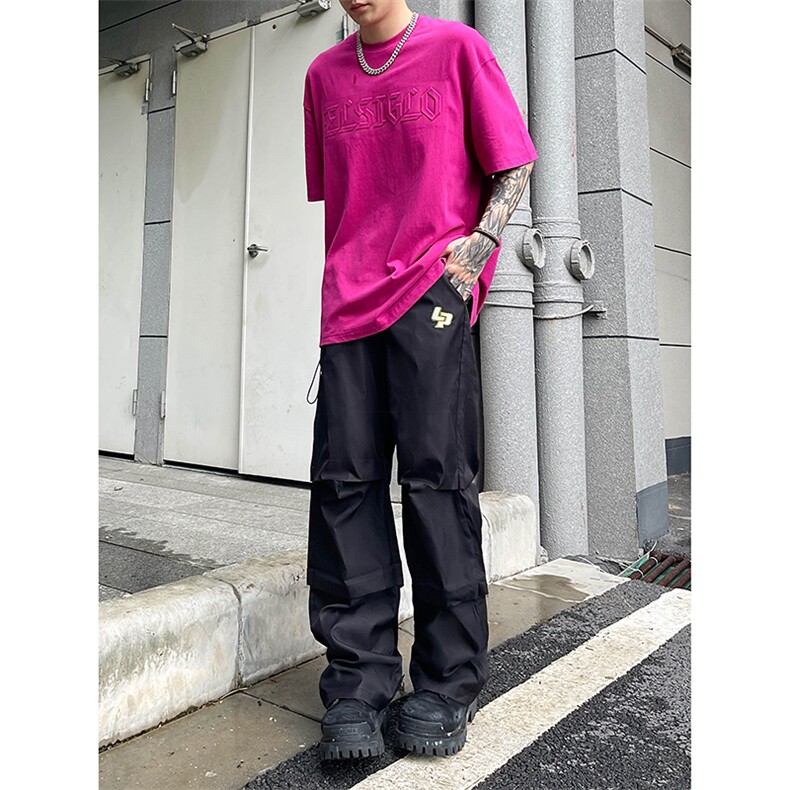 B221 美式ins街头hiphop刺绣宽松褶皱休闲裤子 LK23123-P60 控78图片
